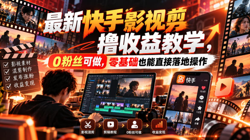 最新快手影视混剪撸收益教学，0粉丝可做，零基础也能直接落地操作-MFXUI中国站