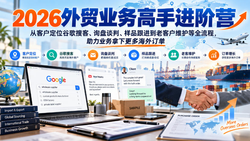 2026外贸业务高手进阶营，从客户定位谷歌搜客、询盘谈判、样品跟进到老客户维护等全流程，助力业务拿下更多海外订单-MFXUI中国站