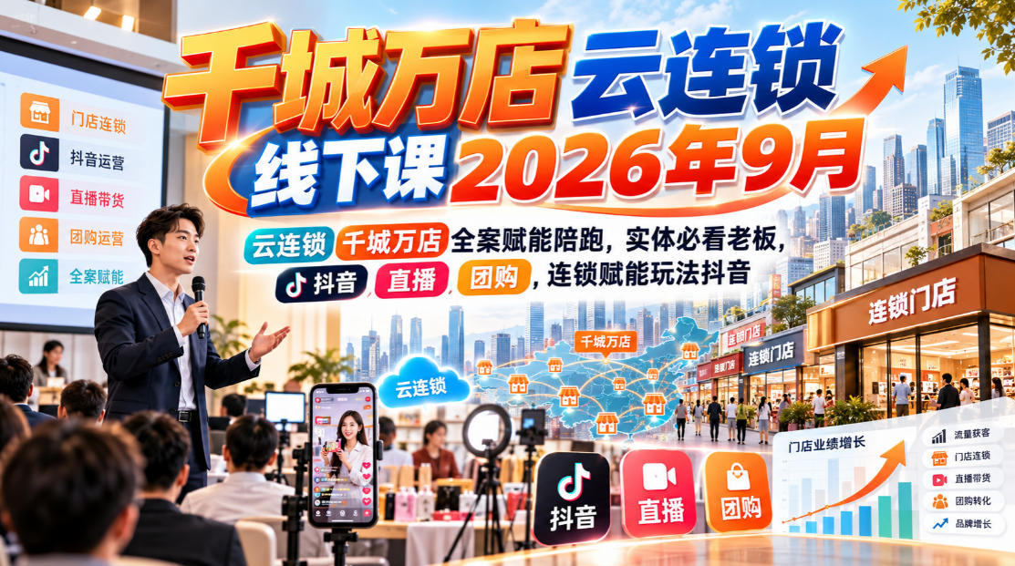 千城万店云连锁线下课2026年9月，云连锁千城万店全案赋能陪跑，实体必看老板，抖音，直播，团购，连锁赋能玩法抖音-MFXUI中国站