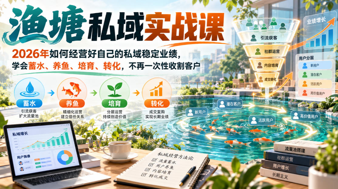 渔塘私域实战课，2026年如何经营好自己的私域稳定业绩，学会蓄水、养鱼、培育、转化，不再一次性收割客户-MFXUI中国站