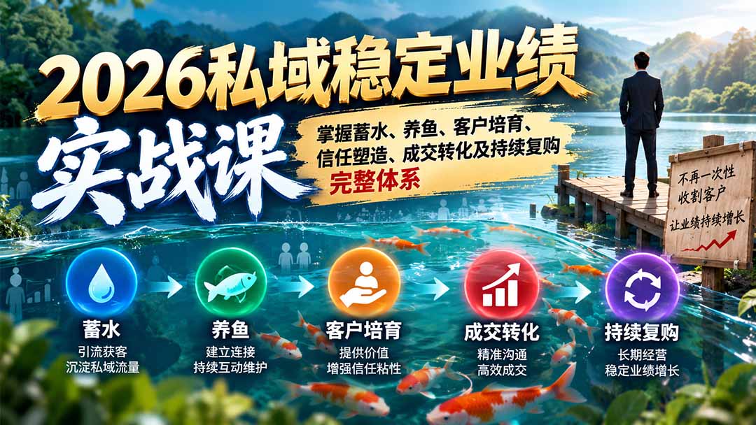 2026私域稳定业绩实战课：掌握蓄水、养鱼、客户培育、信任塑造、成交转化及持续复购完整体系-MFXUI中国站