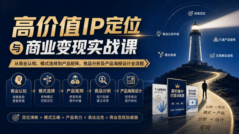 【无水印】高价值IP定位与商业变现实战课，从商业认知、模式选择到产品矩阵、竞品分析及产品海报设计全流程-MFXUI中国站