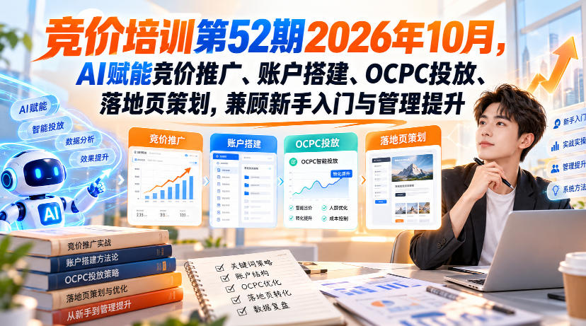 【无水印】竞价培训第52期2026年10月，AI赋能竞价推广、账户搭建、OCPC投放、落地页策划，兼顾新手入门与管理提升-MFXUI中国站