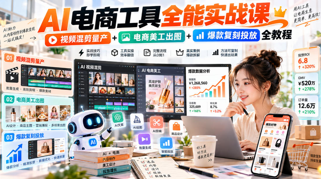AI电商工具全能实战教学，视频混剪量产+电商美工出图+爆款复刻投放全教程​-MFXUI中国站