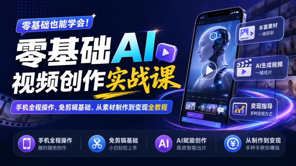 零基础AI视频创作实战课｜手机全程操作、免剪辑基础、从素材制作到变现全教程​-MFXUI中国站