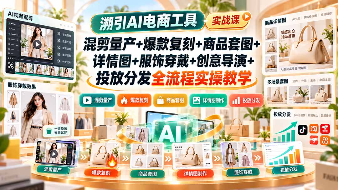 溯引AI电商工具实战课：混剪量产+爆款复刻+商品套图+详情图+服饰穿戴+创意导演+投放分发全流程实操教学-MFXUI中国站