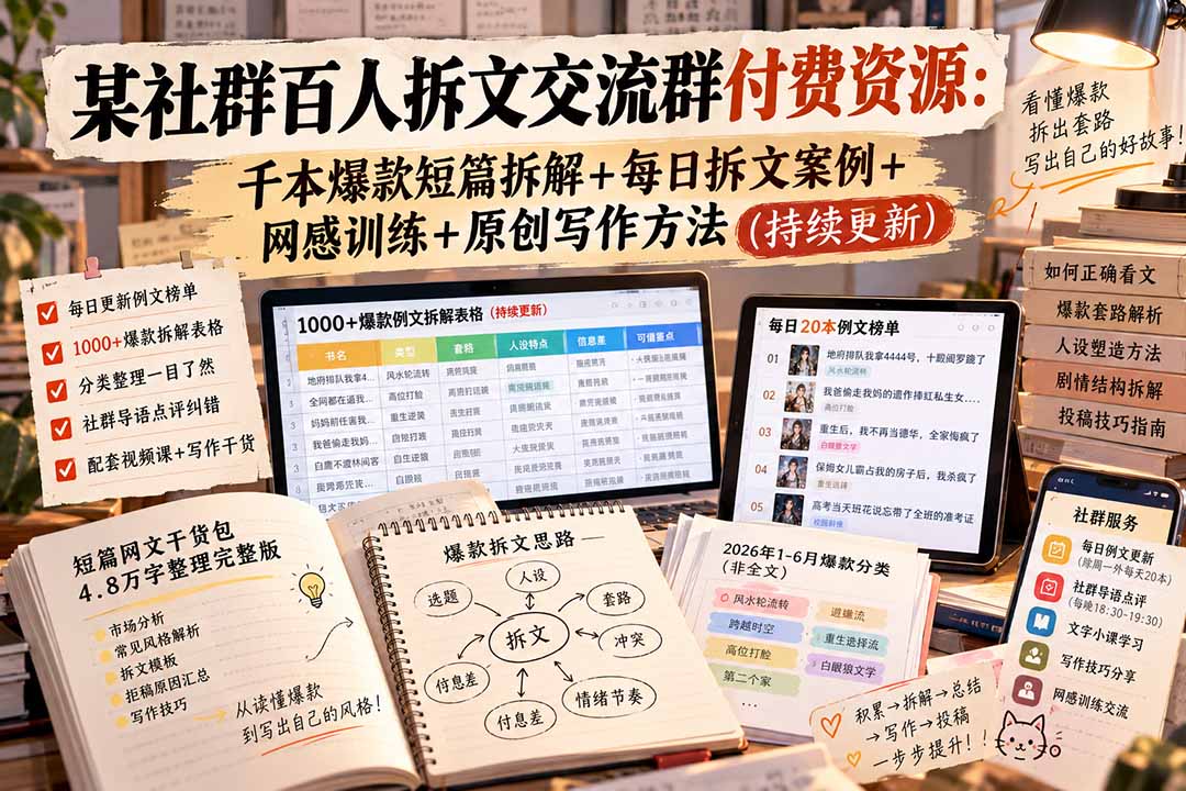 某社群百人拆文交流群付费资源-更新0929：千本爆款短篇拆解+每日拆文案例+网感训练+原创写作方法-MFXUI中国站