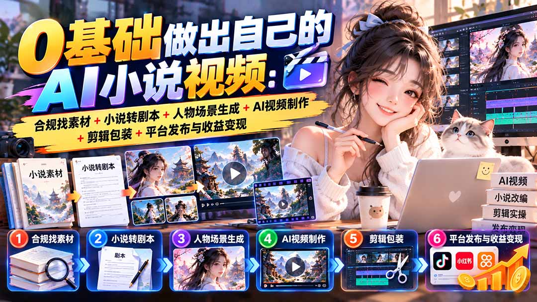 0基础做出自己的AI小说视频：合规找素材+小说转剧本+人物场景生成+AI视频制作+剪辑包装+平台发布与收益变现-MFXUI中国站
