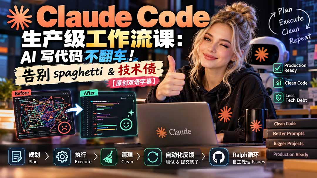 Claude Code 生产级工作流课：AI 写代码不翻车！告别 spaghetti & 技术债【原创双语字幕】-MFXUI中国站