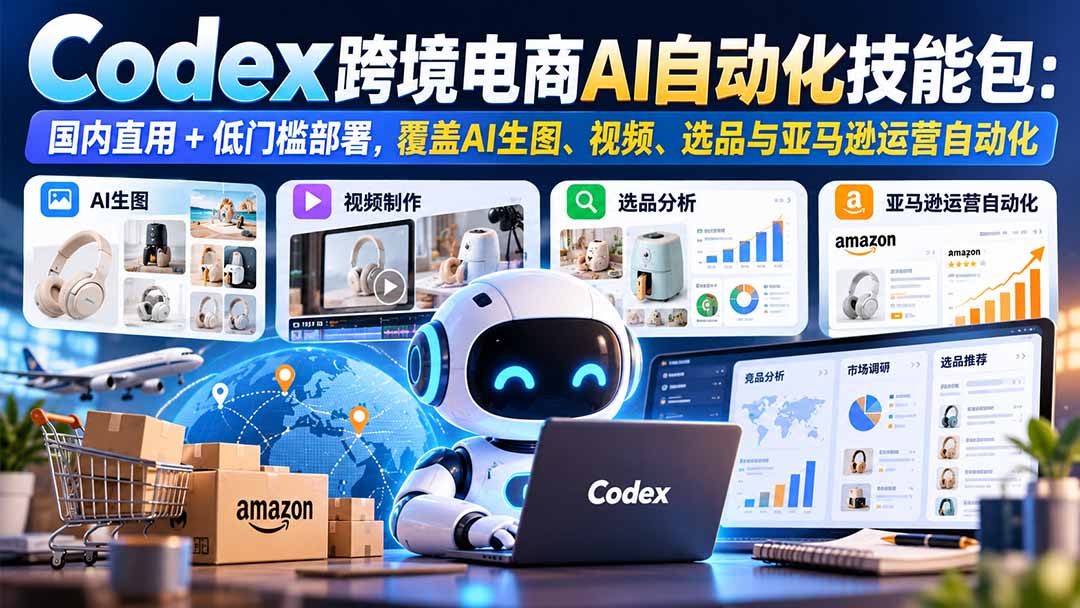 【无水印】Codex跨境电商AI自动化技能包：国内直用+低门槛部署，覆盖AI生图、视频、选品与亚马逊运营自动化-MFXUI中国站