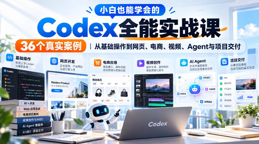 小白也能学会的Codex全能实战课｜36个真实案例，从基础操作到网页、电商、视频、Agent与项目交付-MFXUI中国站