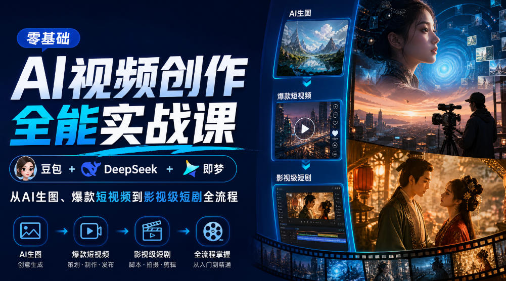 零基础AI视频创作全能实战课｜豆包+DeepSeek+即梦，从AI生图、爆款短视频到影视级短剧全流程-MFXUI中国站