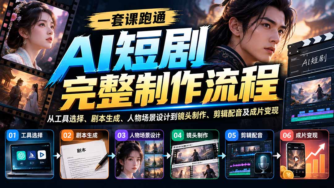 一套课跑通AI短剧完整制作流程：从工具选择、剧本生成、人物场景设计到镜头制作、剪辑配音及成片变现-MFXUI中国站