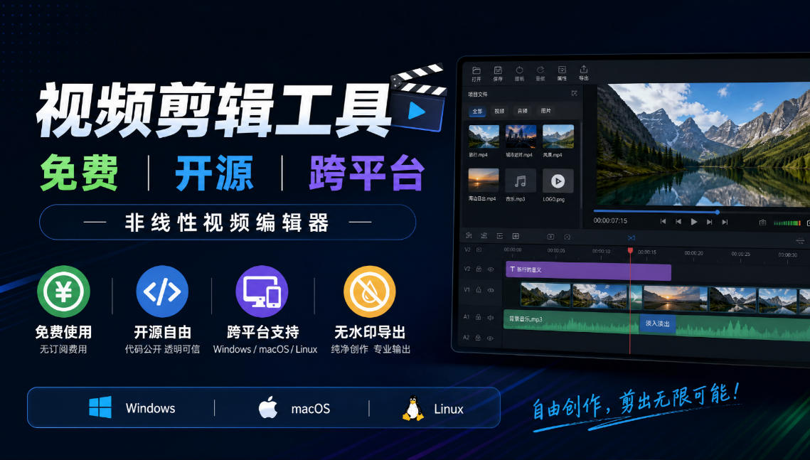视频剪辑工具，免费、开源、跨平台，非线性视频编辑器，支持Windows、macOS、Linux，无水印、无订阅费用-MFXUI中国站