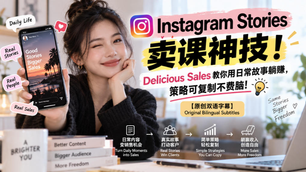 Instagram Stories卖课神技！Delicious Sales教你用日常故事躺賺，策略可复制不费脑！【原创双语字幕】-MFXUI中国站