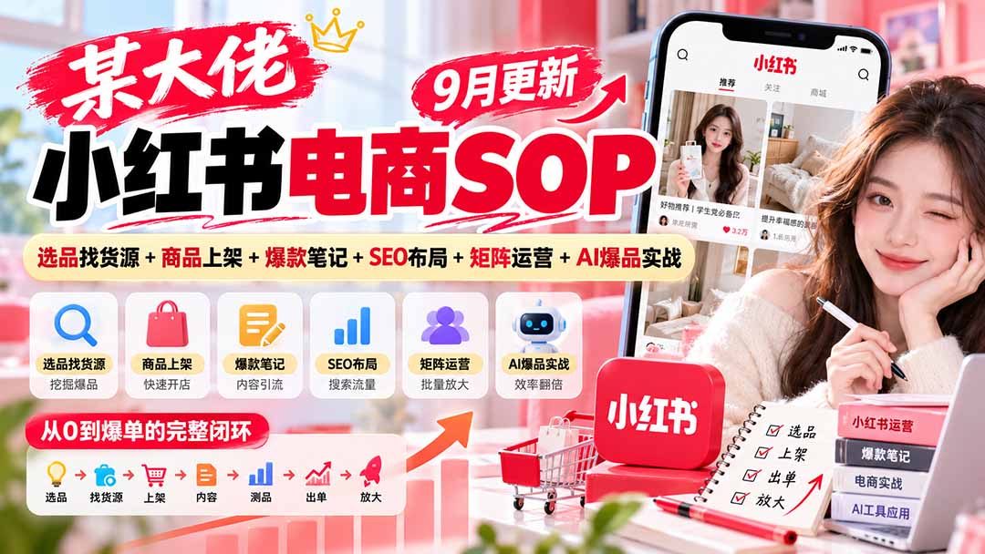 某大佬小红书电商SOP｜9月更新：选品找货源+商品上架+爆款笔记+SEO布局+矩阵运营+AI爆品实战-MFXUI中国站