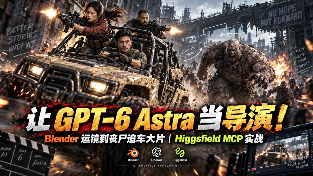 让GPT-6 Astra当导演！Blender运镜到丧尸追车大片｜Higgsfield MCP实战-MFXUI中国站
