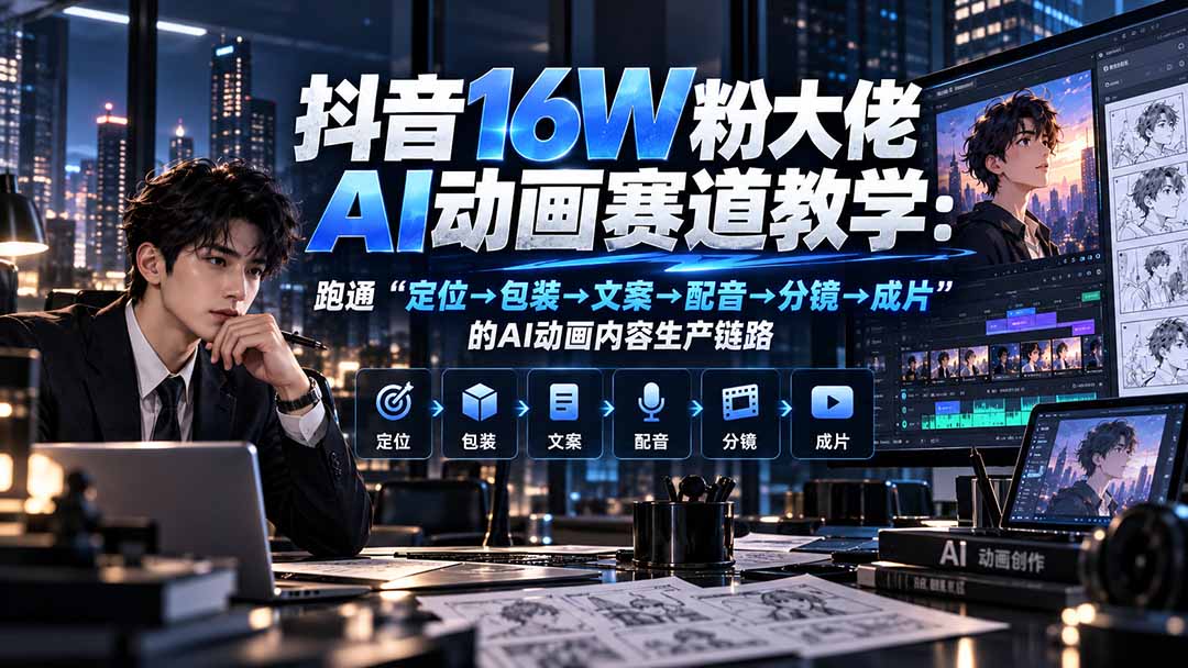 抖音16W粉大佬规则门禁AI动画赛道教学：跑通“定位→包装→文案→配音→分镜→成片”的AI动画内容生产链路-MFXUI中国站