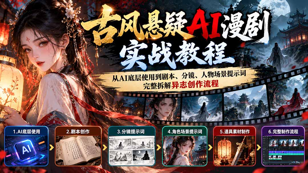 古风悬疑AI漫剧实战教程：从AI底层使用到剧本、分镜、人物场景提示词，完整拆解异志创作流程-MFXUI中国站