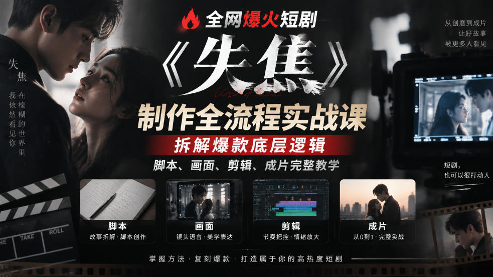 全网爆火短剧《失焦》制作全流程实战课｜拆解爆款底层逻辑，脚本、画面、剪辑、成片完整教学-MFXUI中国站