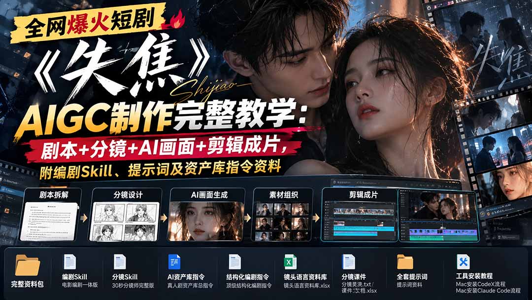 全网爆火短剧《失焦》AIGC制作完整教学：剧本+分镜+AI画面+剪辑成片，附编剧Skill、提示词及资产库指令资料-MFXUI中国站