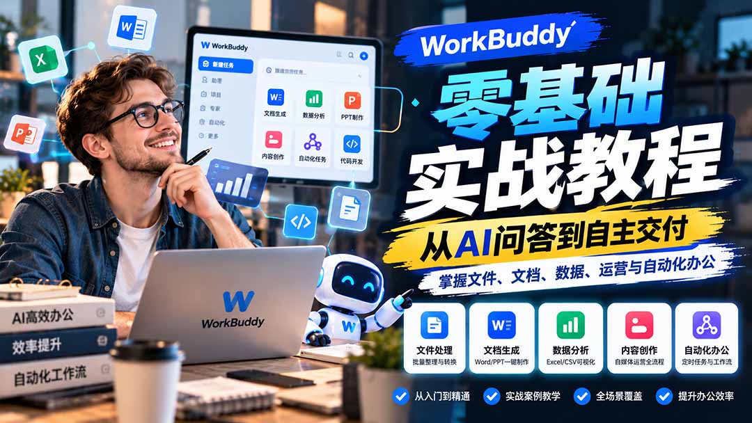 WorkBuddy零基础实战教程：从AI问答到自主交付，掌握文件、文档、数据、运营与自动化办公-MFXUI中国站