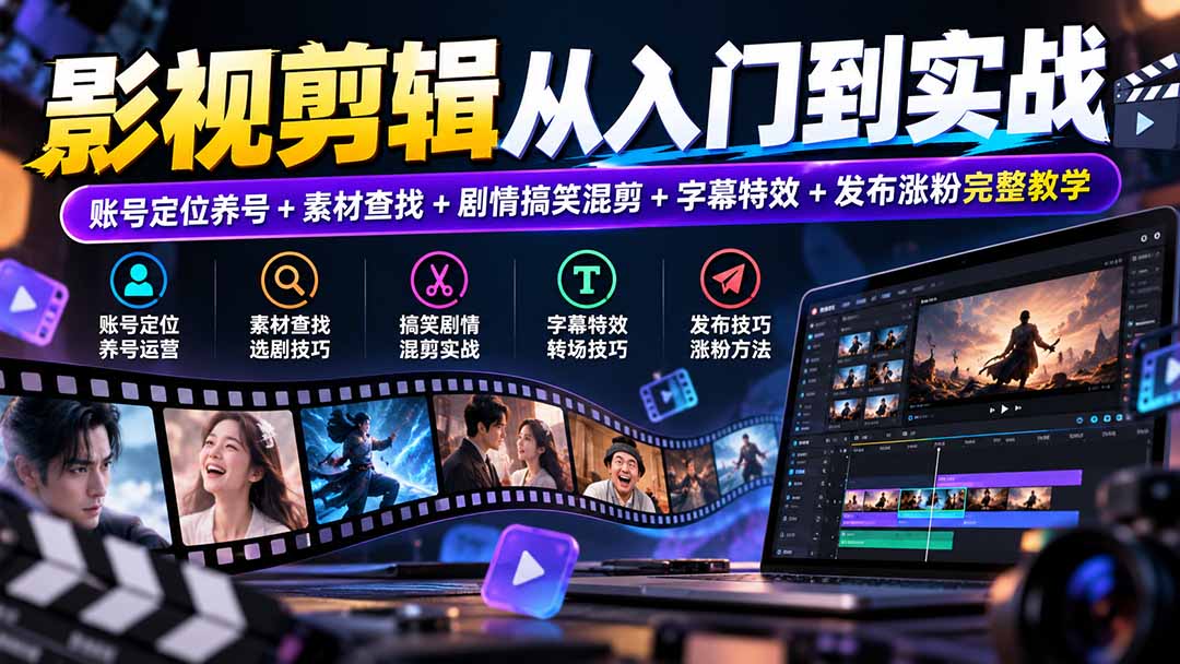 影视剪辑从入门到实战:账号定位养号+素材查找+剧情搞笑混剪+字幕特效+发布涨粉完整教学-MFXUI中国站