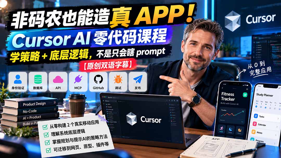 非码农也能造真 APP！Cursor AI 零代码课程：学策略 + 底层逻辑，不是只会瞎 prompt【原创双语字幕】-MFXUI中国站