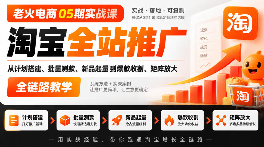老火电商05期实战课｜淘宝全站推广从计划搭建、批量测款、新品起量到爆款收割、矩阵放大全链路教学-MFXUI中国站