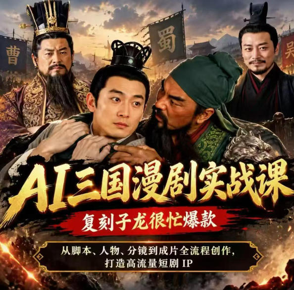 抖音14W粉博主同款AI三国漫剧实战课，复刻子龙很忙爆款，从脚本、人物、分镜到成片全流程创作，打造高流量短剧IP-MFXUI中国站
