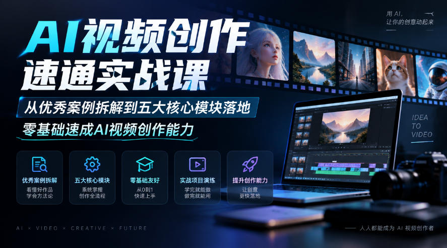 AI视频创作速通实战课｜从优秀案例拆解到五大核心模块落地，零基础速成AI视频创作能力-MFXUI中国站