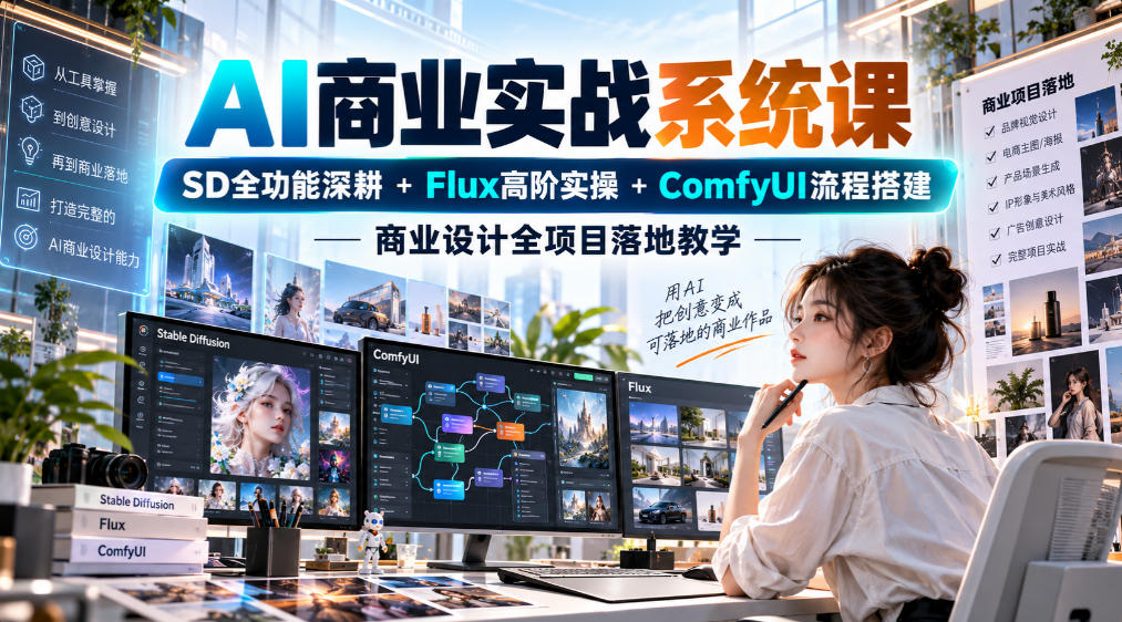 AI商业实战系统课｜SD全功能深耕+Flux高阶实操+Comfyui流程搭建，商业设计全项目落地教学-MFXUI中国站