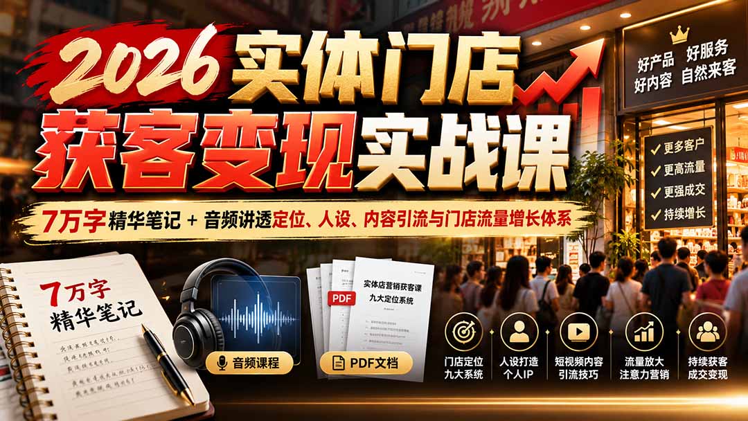 2026实体门店获客变现实战课：7万字精华笔记+音频讲透定位、人设、内容引流与门店流量增长体系-MFXUI中国站