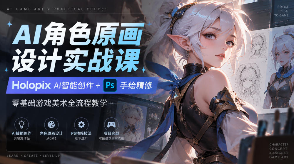 AI角色原画设计实战课｜Holopix AI智能创作+PS手绘精修，零基础游戏美术全流程教学-MFXUI中国站