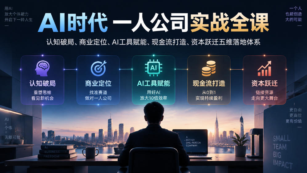 AI时代一人公司实战全课｜认知破局、商业定位、AI工具赋能、现金流打造、资本跃迁五维落地体系-MFXUI中国站