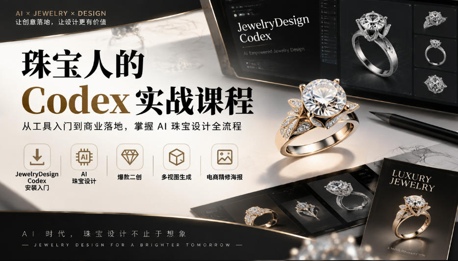 珠宝人的Codex实战课程｜JewelryDesign Codex安装入门、AI珠宝设计、爆款二创、多视图生成、电商精修海报全链路教学-MFXUI中国站