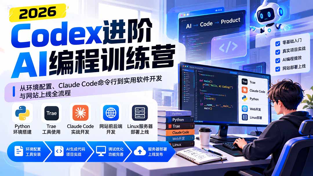 Codex进阶AI编程训练营：从环境配置、Claude Code命令行到实用软件开发与网站上线全流程-MFXUI中国站