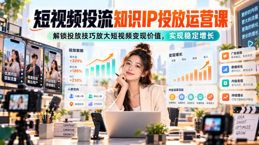 短视频投流知识IP投放运营课，解锁投放技巧放大短视频变现价值，实现稳定增长-MFXUI中国站