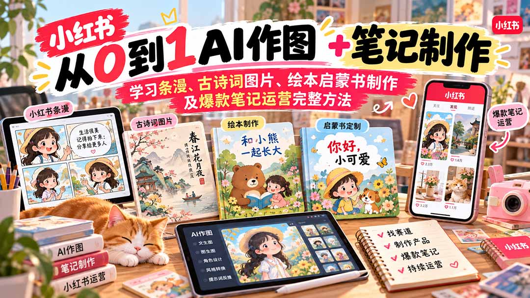 2026小红书AI内容创作从0到1-更新1009：学习条漫、古诗词图片、绘本启蒙书制作及爆款笔记运营完整方法-MFXUI中国站