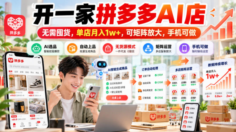 开一家拼多多AI店，无需囤货，单店月入1w+，可矩阵放大，手机可做【揭秘】-MFXUI中国站