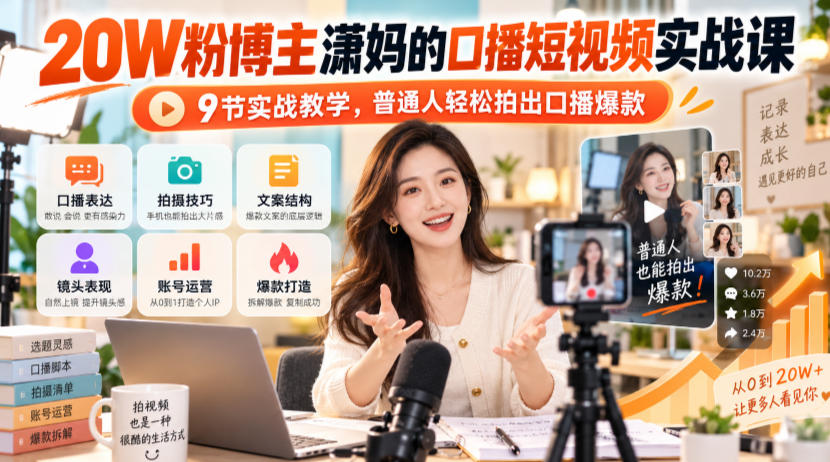20W粉博主潇妈的口播短视频实战课，9节实战教学，普通人轻松拍出口播爆款-MFXUI中国站