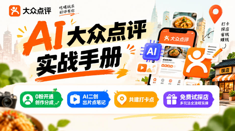 某局的AI大众点评实战手册，0粉开通创作分成、AI二创出片点笔记、共建打卡点、免费试探店多玩法全流程实操-MFXUI中国站