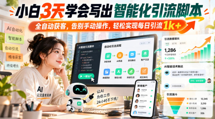 小白3天学会写出智能化引流脚本，全自动获客，告别手动操作，轻松实现每日引流1k+-MFXUI中国站