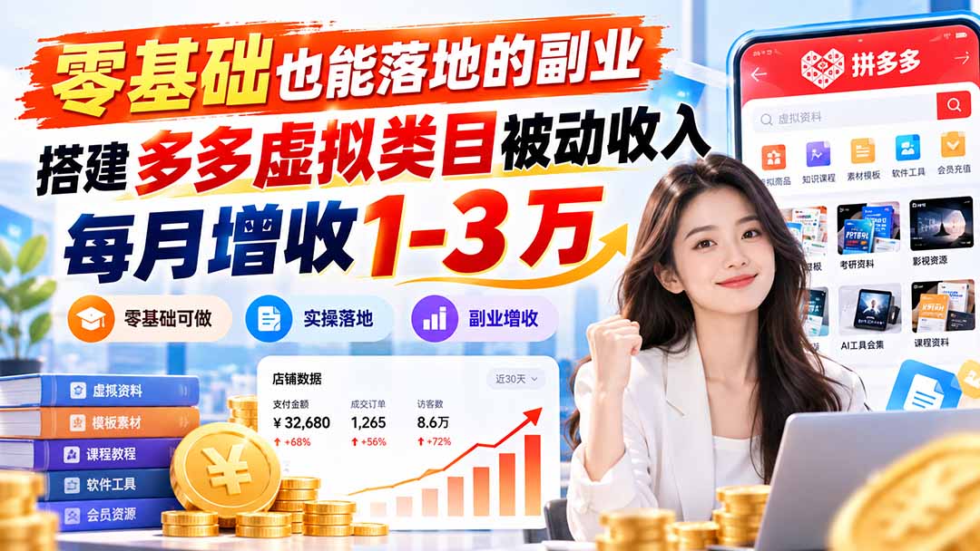 零基础也能落地的副业，搭建多多虚拟类目被动收入，每月增收 1-3 万-MFXUI中国站