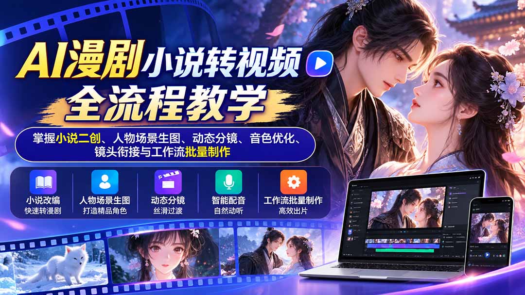 AI漫剧小说转视频全流程教学：掌握小说二创、人物场景生图、动态分镜、音色优化、镜头衔接与工作流批量制作-MFXUI中国站