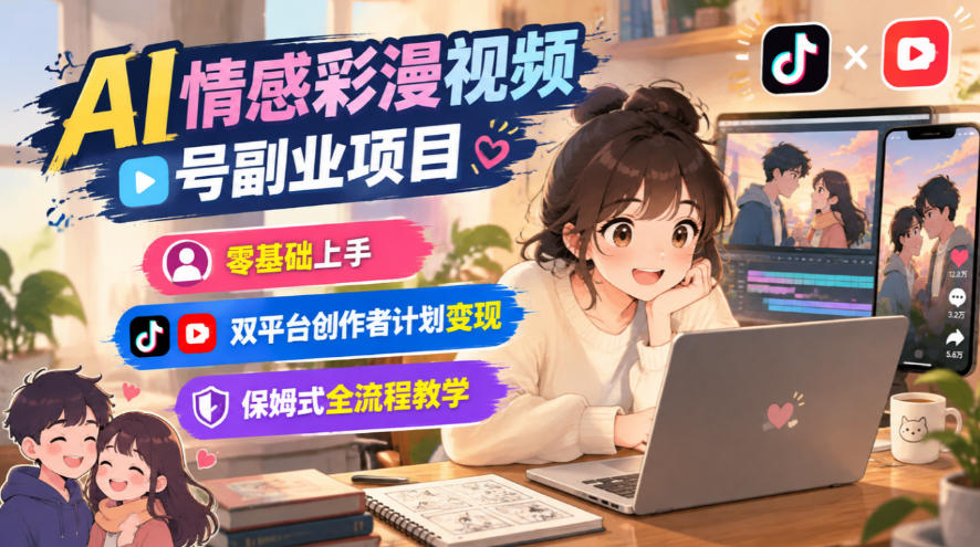 AI情感彩漫视频号副业项目，零基础上手，双平台创作者计划变现，保姆式全流程教学-MFXUI中国站