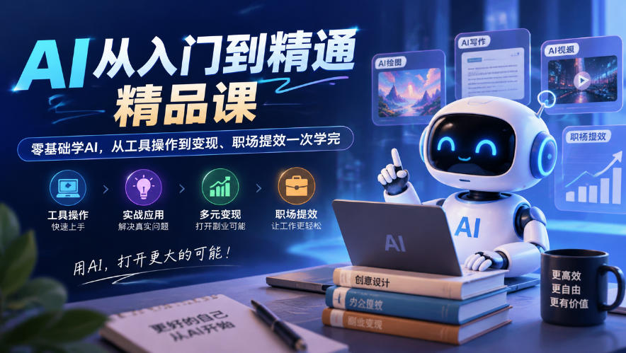 AI从入门到精通精品课，零基础学AI，从工具操作到变现、职场提效一次学完-MFXUI中国站