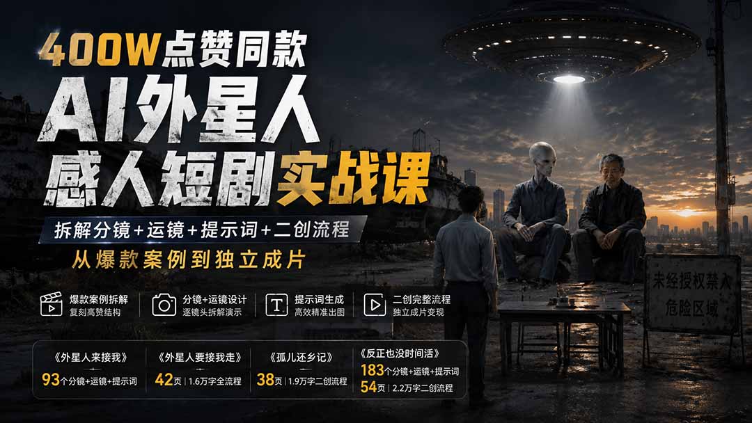 400W点赞同款AI外星人感人短剧实战课-更新1009：拆解分镜+运镜+提示词+二创流程，从爆款案例到独立成片-MFXUI中国站