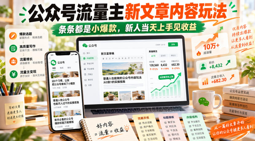 公众号流量主新文章内容玩法，条条都是小爆款，新人当天上手见收益-MFXUI中国站