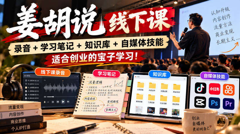 姜胡说线下课录音＋学习笔记＋知识库＋自媒体技能，​适合创业的宝子学习！-MFXUI中国站